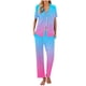 thumbnail image 2 of Pijama de manga corta con estampado fino y pantalones largos con solapa para mujer, top y pantalones de poliéster., 2 of 5
