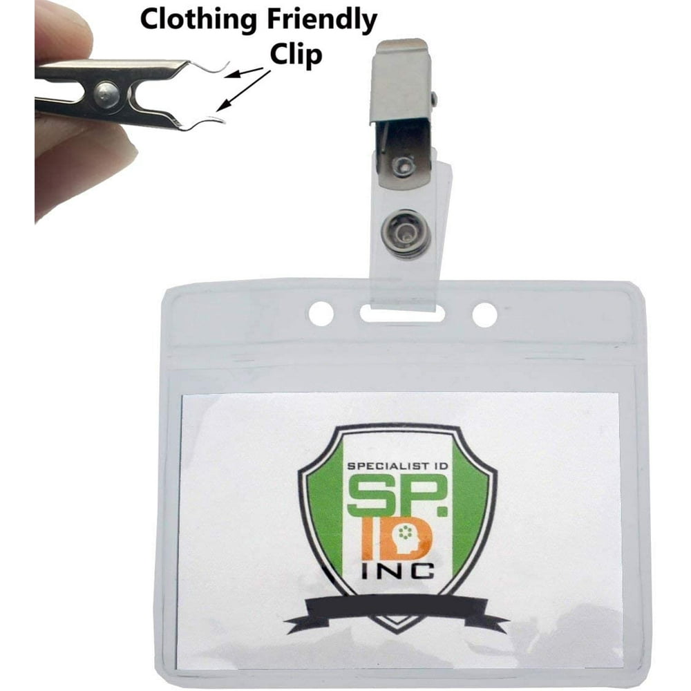 10 Pack Clear Horizontal Name Tag Badge Holders with Clothing