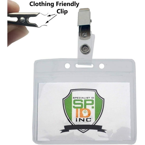 10 Pack Clear Horizontal Name Tag Badge Holders with Clothing
