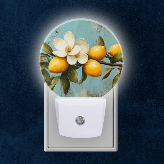 Night Light Plug into Wall,Dusk to Dawn Sensor Auto-On/Off for Bathroom, Hallway,Kids Room-Lemons And Magnolia Flowers