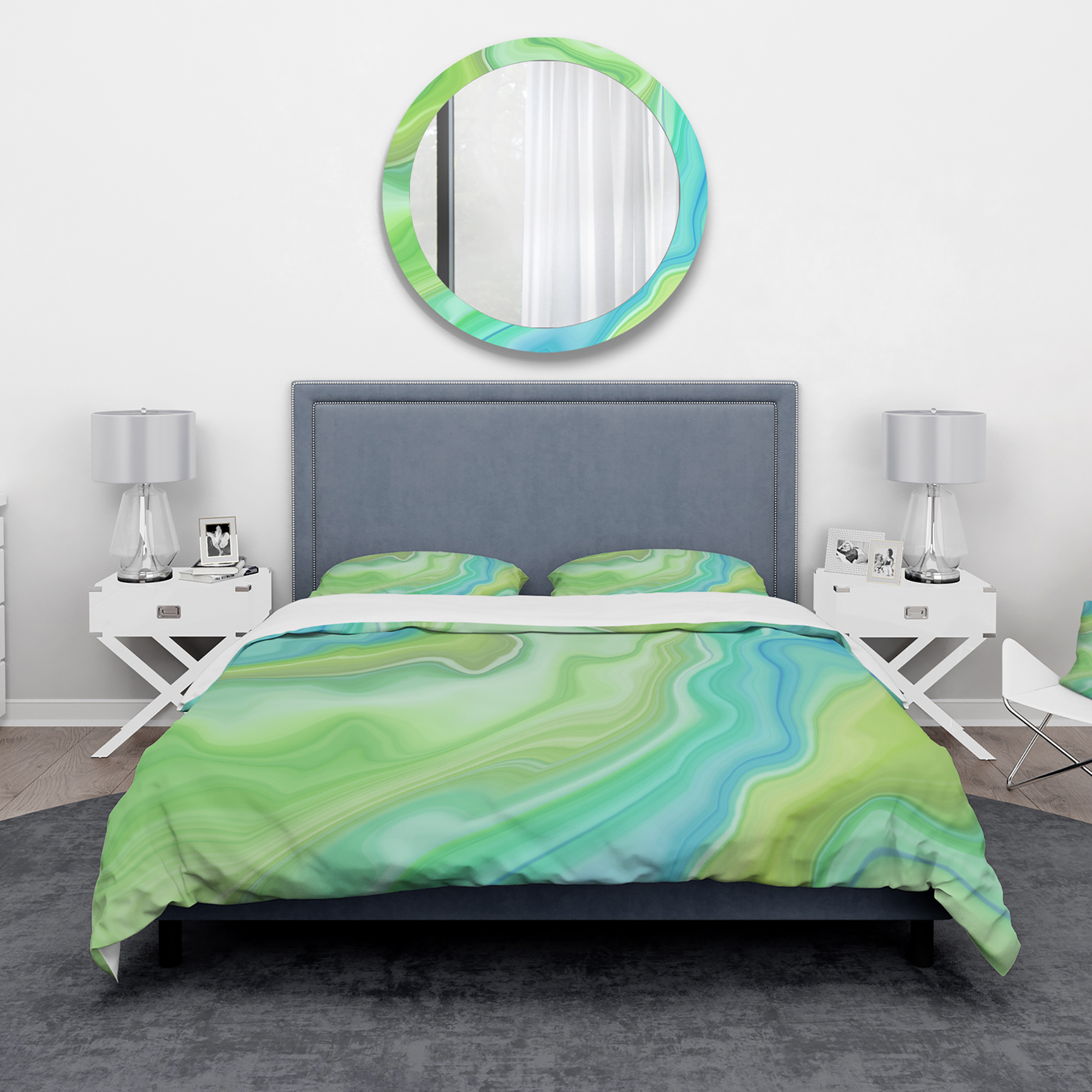 Designart 'Marbled Colours in Shades of Green and Blue' Modern & Contemporary Duvet Cover Set