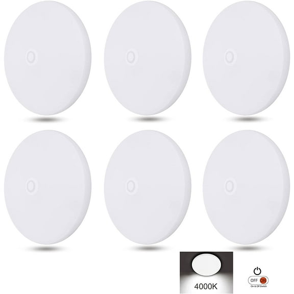 Facon 4-1/2'' LED RV Puck Light Super Slim Under Cabinet Light, 6-Packs Surface Mount Ceiling Dome Light with Push Switch, 12V DC Interior Light for RV Camper Trailer Motorhome, 4000K Cool White Light