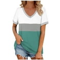 thumbnail image 2 of Fanxing Womens V Neck Tshirts Oversized Summer Tops Trendy Color Block Short Sleeve Tee Shirts Patchwork Graphic Tees Green,S, 2 of 6