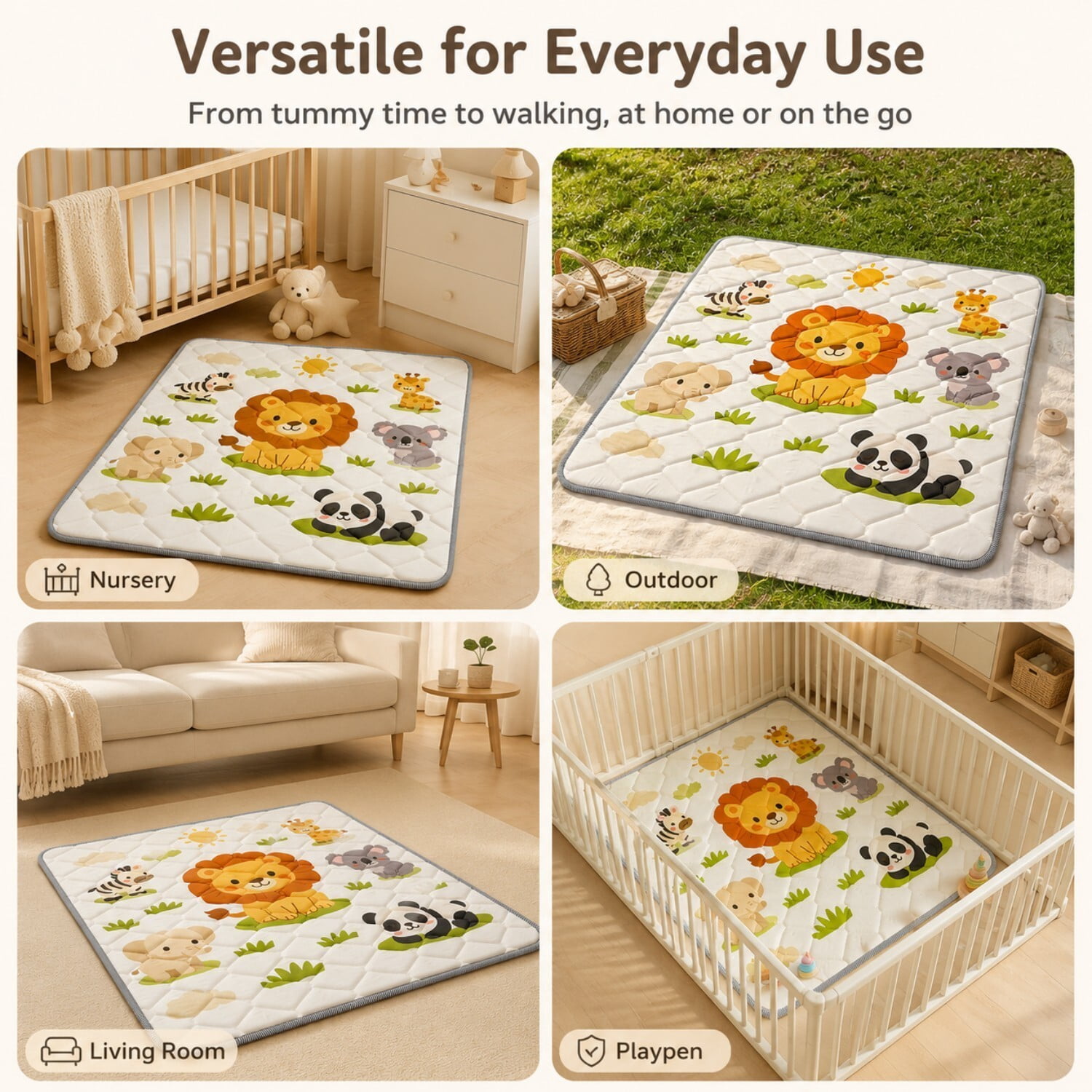 Easy4Home Large Foldable Baby Play Mat,71"x59" Non-Slip Thick Foam Crawling Mat Machine Washable Playpen Mat for Infants & Toddlers