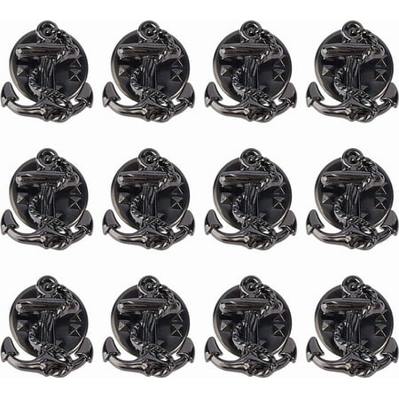 12PCS Anchor Brooch Pins Black Anchor Lapel Pins Decorative Alloy Brooches Sailing Brooch Pin Navy Theme Pin for Women Men Suit Coat Cloth Jacket Bag Decorations
