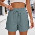 thumbnail image 3 of Cotton Linen Shorts for Women Summer Casual Elastic High Waist Wide Leg Loose Beach Shorts with Pockets, 3 of 6