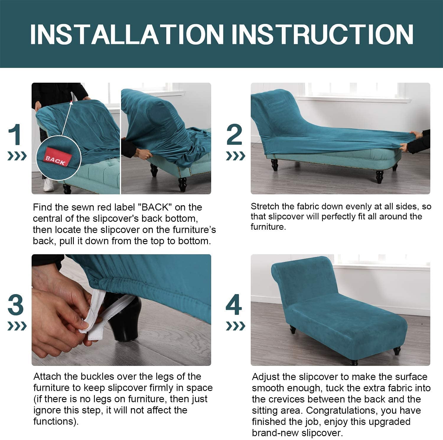 Velvet Armless Chaise Lounge Cover, Stretch Lounge Chaise Chair Slipcover Soft Recliner Sofa Slipcover Pet Furniture Protector