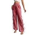 thumbnail image 4 of Womens Gingham Plaid Wide Leg Pants Y2k Lounge Pants Lace Up Loose Trousers Red M, 4 of 9