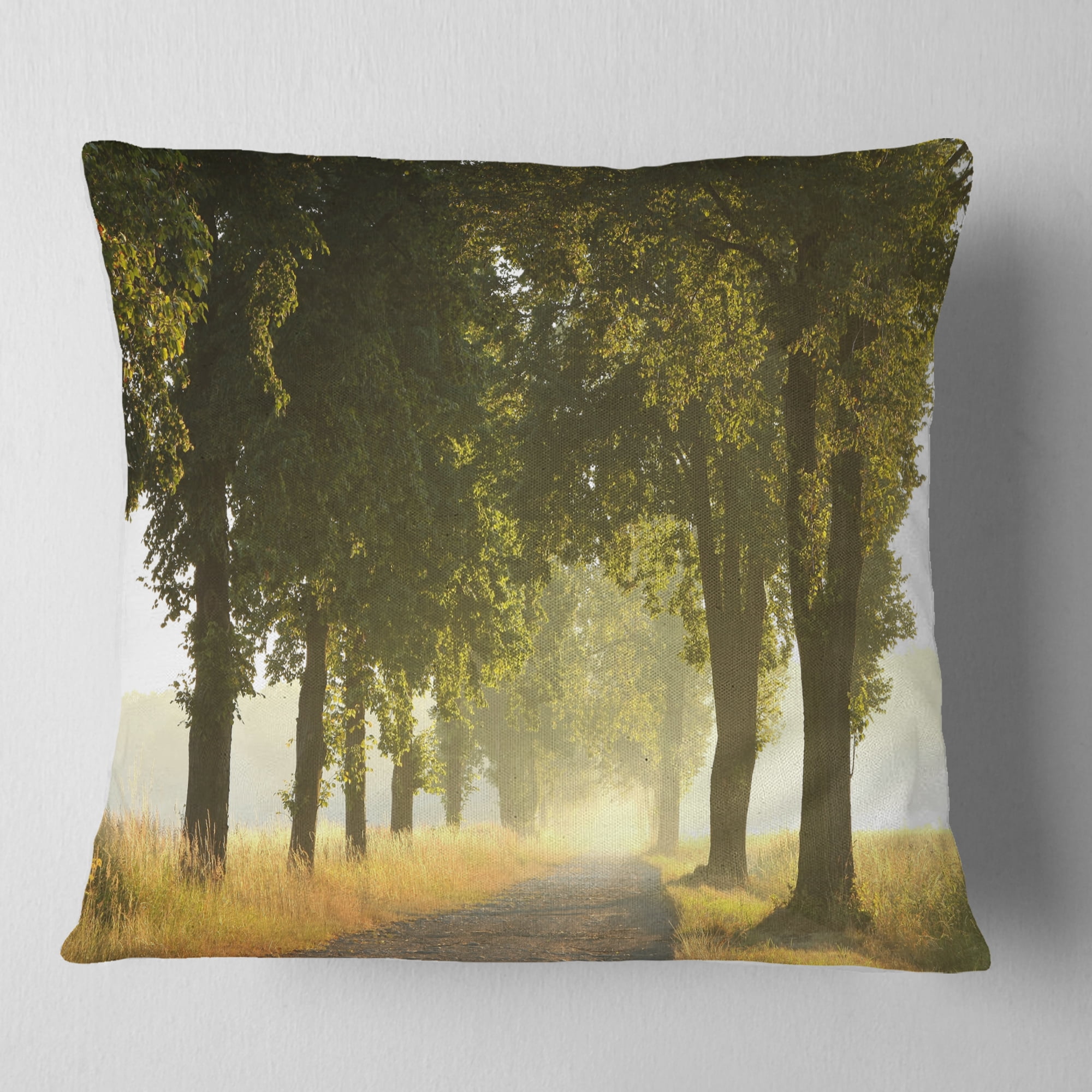 Designart Country Road Below Green Trees - Landscape Photo Throw Pillow - 16x16