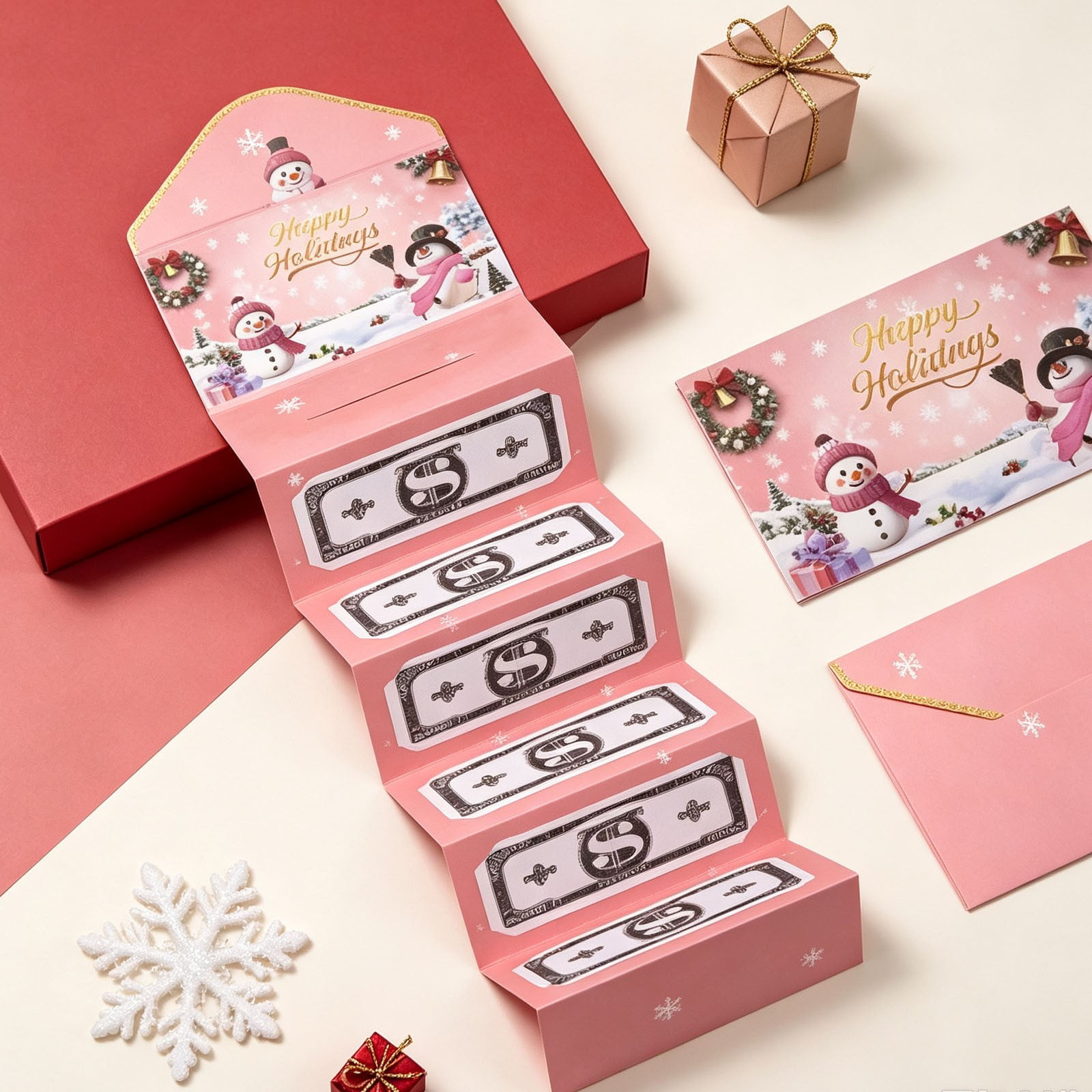 Christmas Money Card Expandable Foldable Pull Out Cash Gift Greeting Card for Xmas Holiday Surprise Giving Birthday Anniversary and Special Occasions