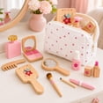 thumbnail image 2 of RNKR Wooden Pretend Makeup Kit for Toddlers for Girls with Lipstick, Mirror, Perfume, Powder & Cosmetic Bag – Play Makeup for Kids Ages 3+, 2 of 10
