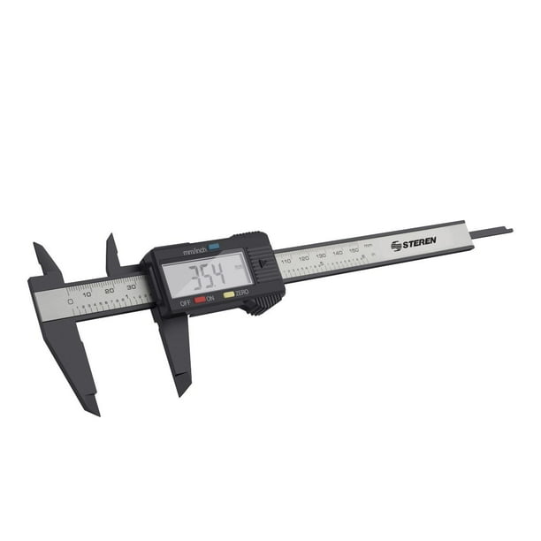 Calibrador vernier digital Steren HER-411 0.1 mm 0.01 in 0 mm a 150 mm milímetros pulgadas fibra de carbono