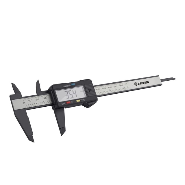 Calibrador vernier digital Steren HER-411 0.1 mm 0.01 in 0 mm a 150 mm milímetros pulgadas fibra de carbono