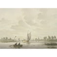 thumbnail image 3 of Nicolaas Wicart 24x18 Black Modern Framed Museum Art Print Titled - Some Barks Sail on a River, a Rowboat in Front, 3 of 5