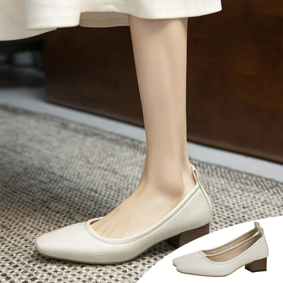 Mlkoz Shoes for Women, Spring Snd Fall High Heels Round Toe Soft Leather Shallow Mouth Shoes French Thick Heels Technical Work Shoes, Men Gifts
