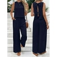 thumbnail image 2 of Women'S 2 Piece Outfits Vest Crew Neck Sleeveless Casual Sets Wide Leg Pants Suits Dark Blue XXL, 2 of 8