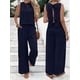 thumbnail image 4 of Conjuntos de 2 Piezas para Mujer, Chaleco, Cuello Redondo, Sin Mangas, Conjuntos Casuales, Pantalones de Pierna , Trajes. Azul Oscuro M, 4 of 9
