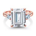 thumbnail image 2 of Gem Stone King 18K Rose Gold Plated Silver Sky Blue Aquamarine Ring Set with Moissanite (7.72 Cttw) (Size 5), 2 of 3