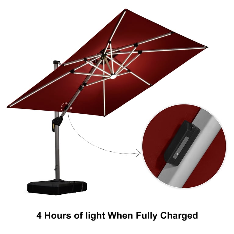 9 ft deluxe solar powered led lighted patio umbrella WESTLAKE Umbrella, Beige This umbrella stands out with integrated light strips on the ribs and a central round light Best Choice Products 9ft Deep