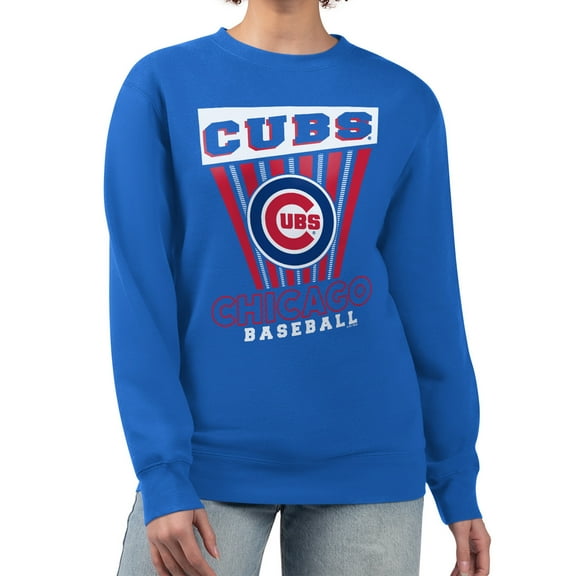 Women's Starter Royal Chicago Cubs Poster Print Pullover Sweatshirt