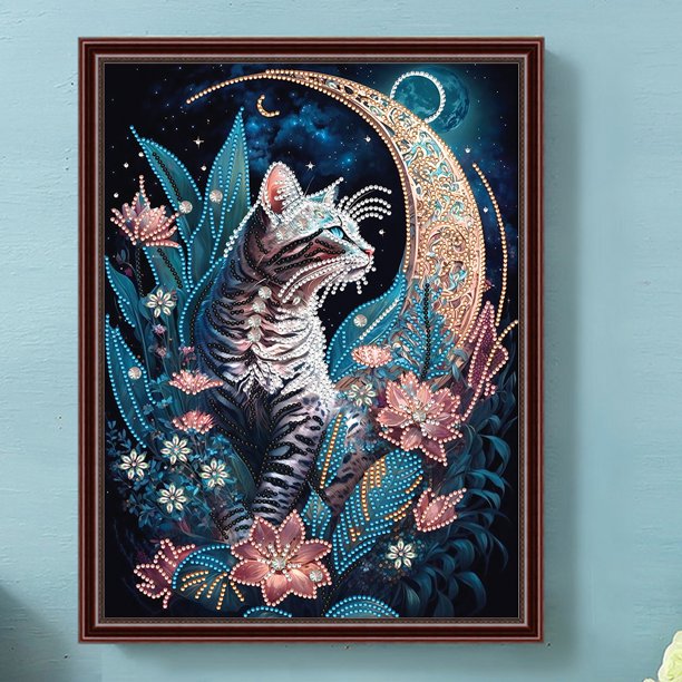 Cuadros Decorativos Kit de pintura de diamante con forma especial parcial de bricolaje 5D decoración del hogar del gato Wdftyju embutido en tela