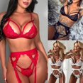 thumbnail image 4 of Ropa interior sexy de tres piezas con liga en forma de corazón de melocotón y caderas en V profundas de estilo europeo y americano, 4 of 6
