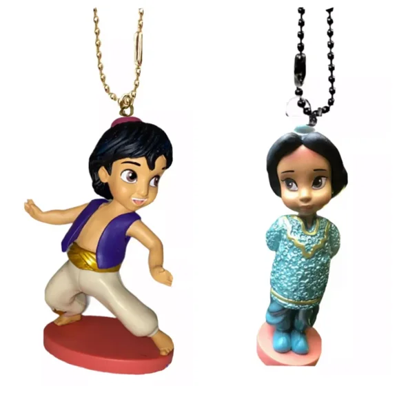 Princess Jasmine & Aladdin Set Toddler Baby Animator Keychain Dangler Figure Pvc