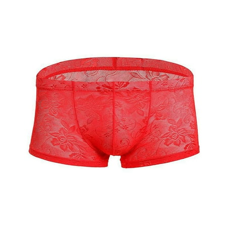 YWDJ Mens Boxer Briefs Cotton Blend Breathable Lace Lightweight No Show Lace Panties Mens Sense Of Fashion Exciting Raised Large Boxers Breathable Mens Boxers Red XL