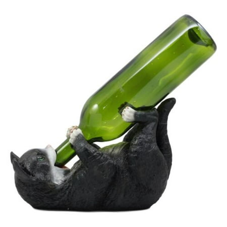 Figurine Wine - Ebros Feline Black and White Tuxedo Cat Wine Bottle Holder Caddy Figurine Whimsical Table Racks or Animal Kitten Statues Figurines As Birthday Gifts Crazy for Cat Lovers (Tuxedo Black and White)