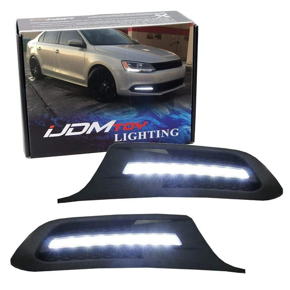 Xenon White LED Daytime Running Lights For Volkswagen: 2011-2014 MK6 Jetta, OEM Fit DRL Bezel Assembly Powered by (9) High Power LED Lights Each Lamp