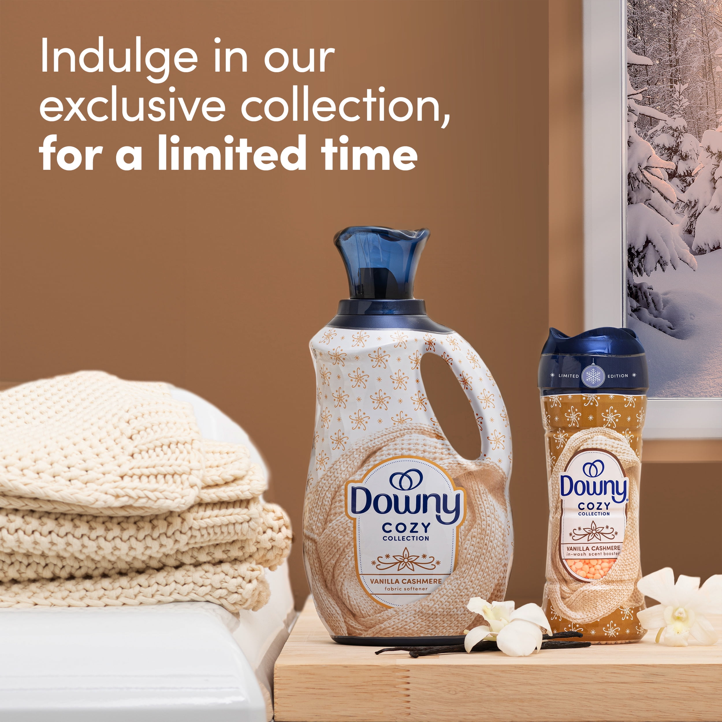 Downy Cozy Collection Liquid Fabric Softener, Vanilla Cashmere Scent, 38 fl oz, 57 Loads