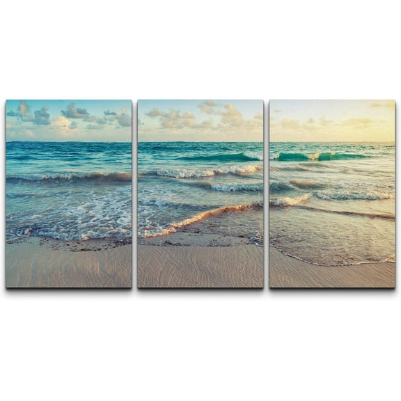 wall26 - Sunrise on Atlantic Ocean - Canvas Art Wall Art - 16"x24"x3 Panels