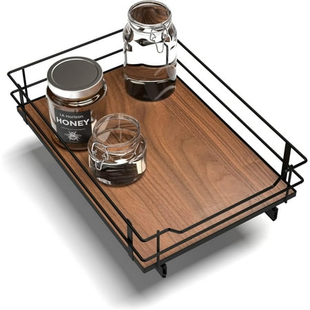 Pull-Out Kitchen Cabinet Organizer with Tiered Storage for Easy Access and Efficient Space Use.