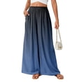 thumbnail image 3 of Gradient Ombre Wide Leg Pants for Women, High Waist Flowy Palazzo Trousers - Boho Summer Beach Vacation Bottoms Blue L, 3 of 7