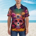 thumbnail image 2 of Pofeuu Vintage Patterned Skull Print Hawaiian Shirt for Men Sleeves Casual Button Down Summer Beach Dress Shirts T-Shirts,Large, 2 of 7