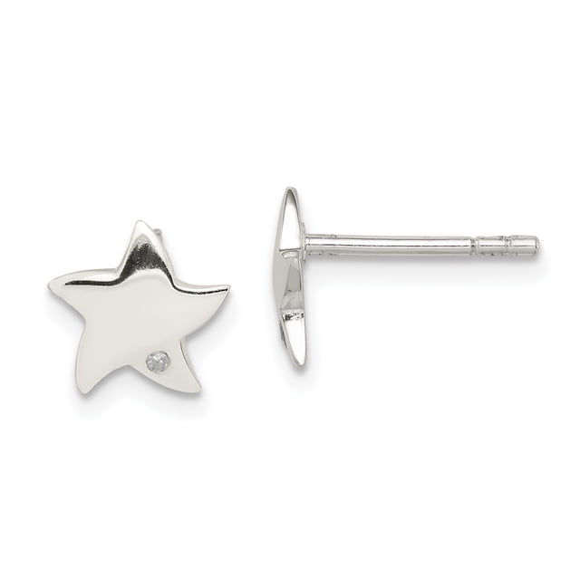 925 Sterling Silver Diamond Star Earrings Celestial