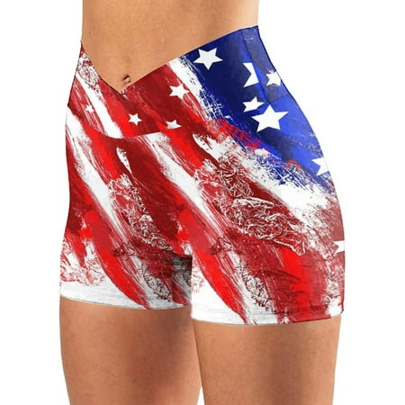 

HOMBOM Scrub Pants for Women Summer Fashion High Waist American Flag Printed Cross Sport Yoga Short Pants Red S(4)