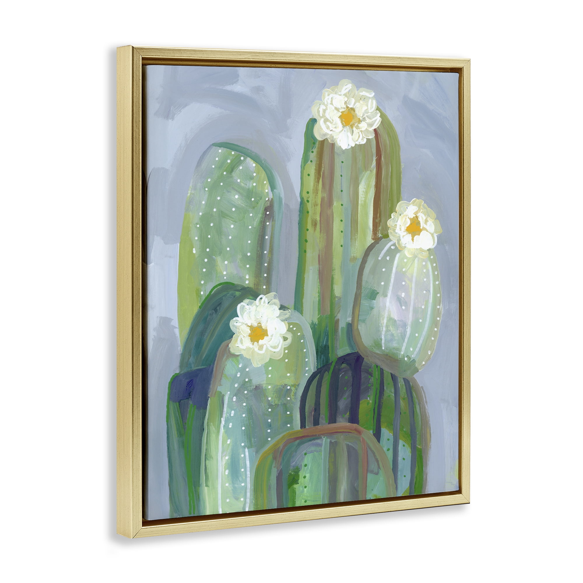 Desert Day Dream Cactus Gold Framed Floater Canvas Wall Art, design by Ashley Davis