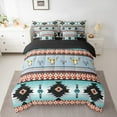 thumbnail image 2 of Feelyou Tribal Aztec Adult Twin Bedding Sets 7-Piece, Grey Cyan Triangle Geometric Bedding Comforter Set, Hippie Sheep Skeleton Reversible Sheet Sets, Luxury Bedroom Decor, 2 of 7