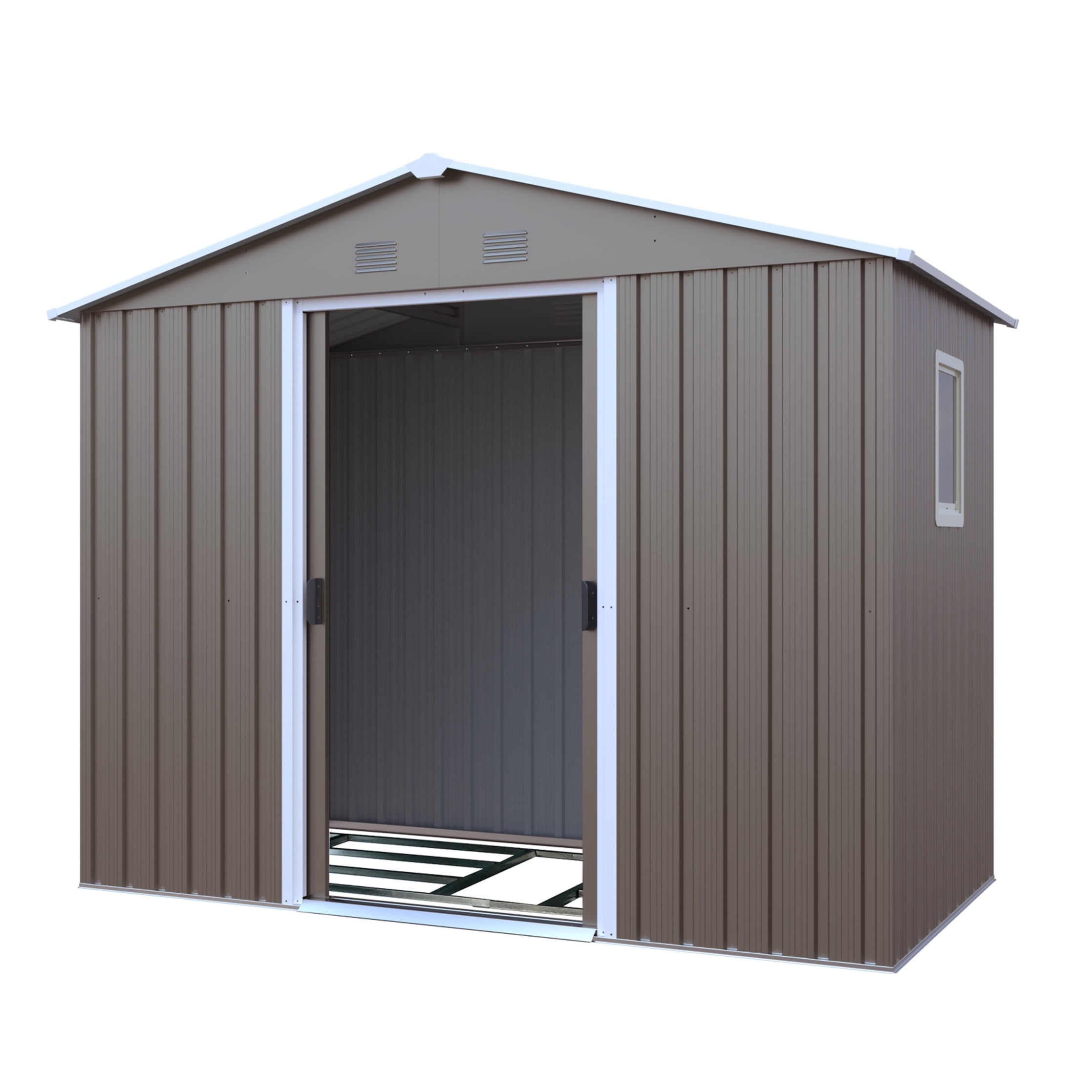 Noble House 8x4 FT Outdoor Metal Storage Shed with Window, Galvanized Steel Garden Organizer Kit with Foundation, Gray