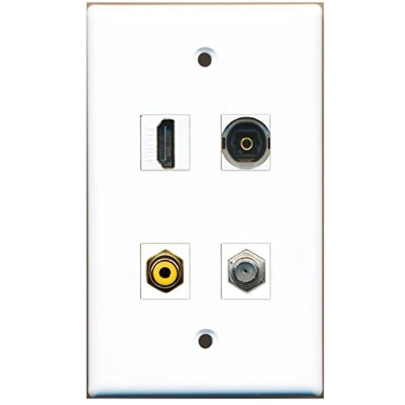 RiteAV - 1 Port HDMI 1 Port RCA Yellow 1 Port Coax Cable TV- F-Type 1 Port Toslink Wall Plate