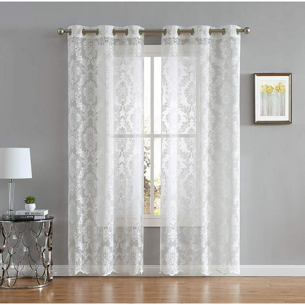 Lisa Knitted Lace Curtain Medallion Design with Scalloped Bottom (38" W