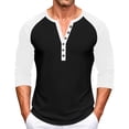 thumbnail image 2 of LODIENY Plus Size (S-5XL) Casual Slim Fit T-Shirts for Men Henley Button Down Shirt Raglan 3/4 Sleeve Color Block Jersey Baseball Tops Black XXXXL, 2 of 5