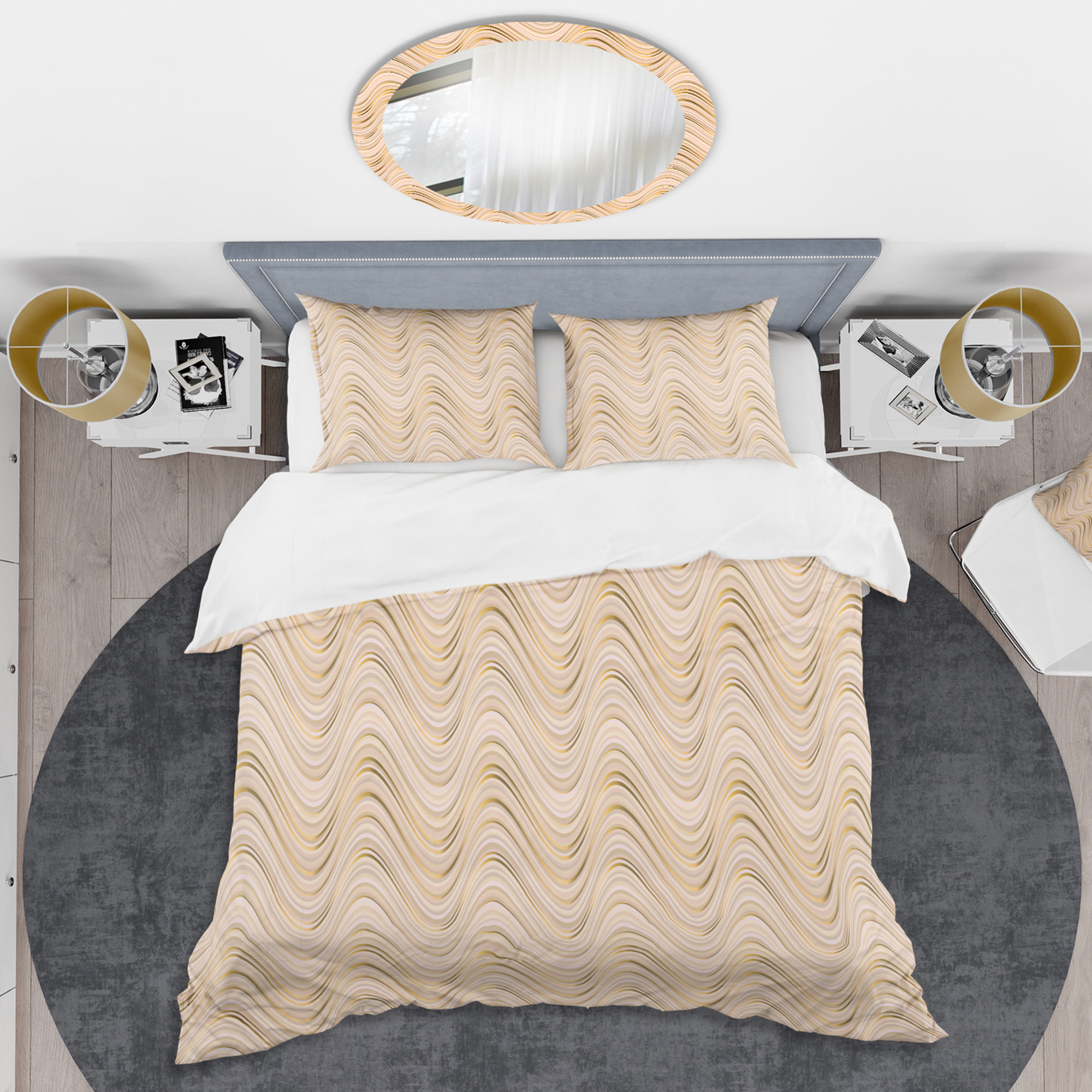 Designart 'Abstract Luxury Beige Waves' Mid-Century Modern Duvet Cover Set