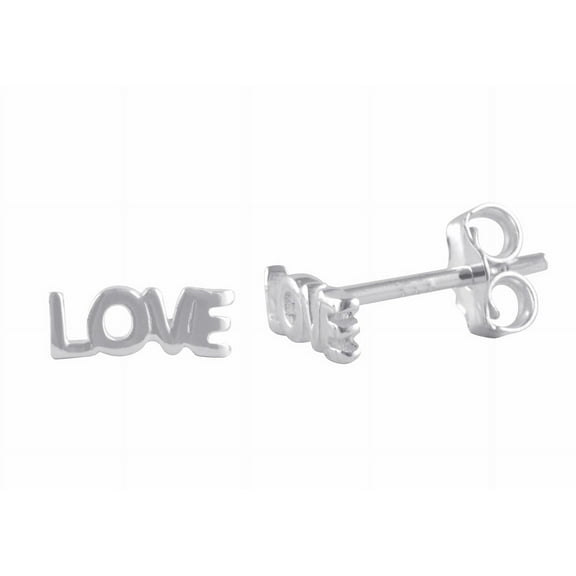SilverCloseOut Sterling Silver Teens Womens Small Love Word Stud Earrings