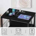 thumbnail image 4 of End Table with Charging Station, 3-Drawer Fabric Nightstand with 2 Outlets & 2 USB Ports, Bedside Table with Metal Frame & Adjustable Legs, Sofa Side Table for Living Room Bedroom Office, Black, 4 of 7