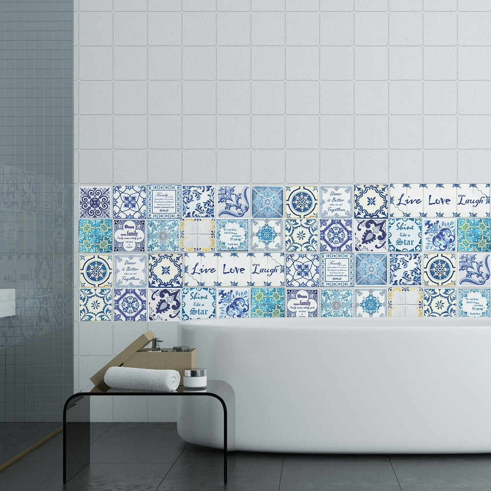 Walplus Peel and Stick Tile Sticker Blue Mosaic Wall Sticker Decal