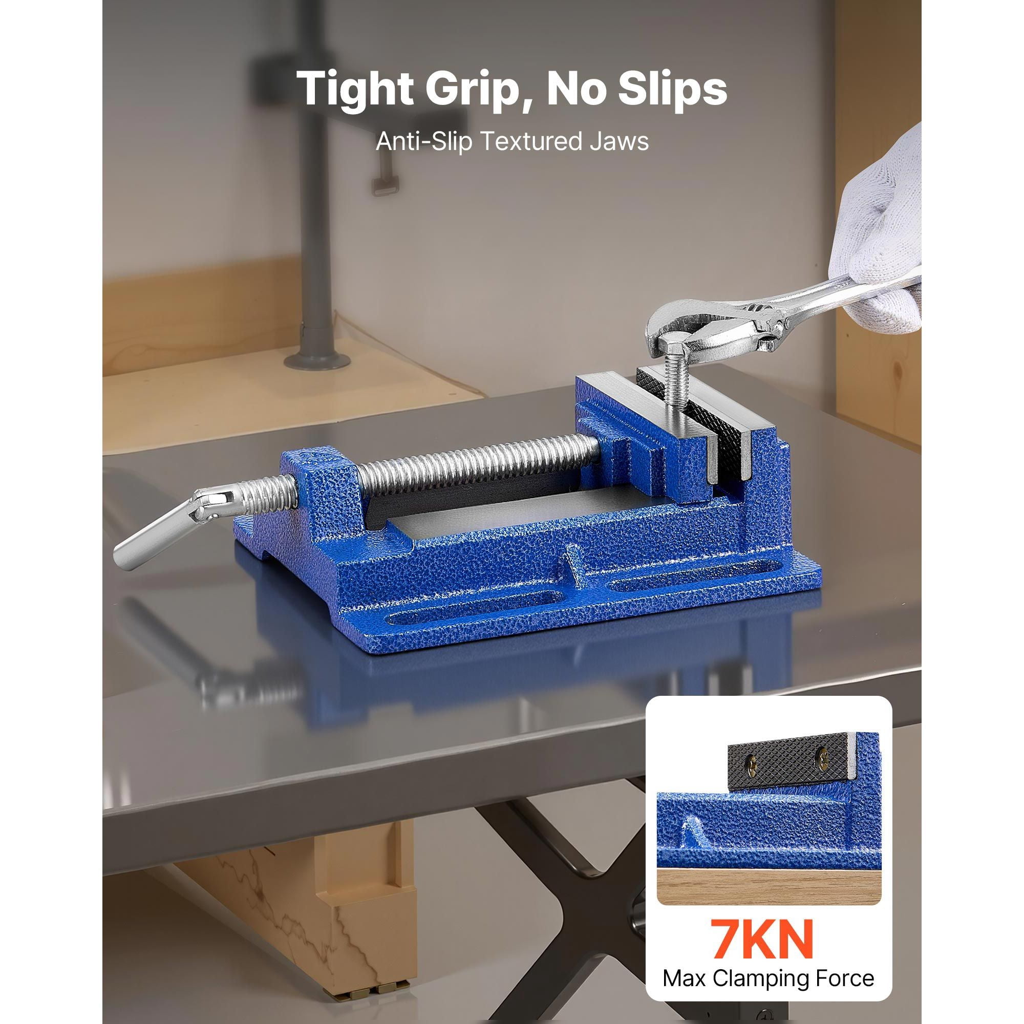 Drill Press Vise with 7KN Clamping Force, Cast Iron Bench Vise, Anti-Slip Textured Jaws, 3.5" Jaw Width, for Milling Drilling Grinding Machines