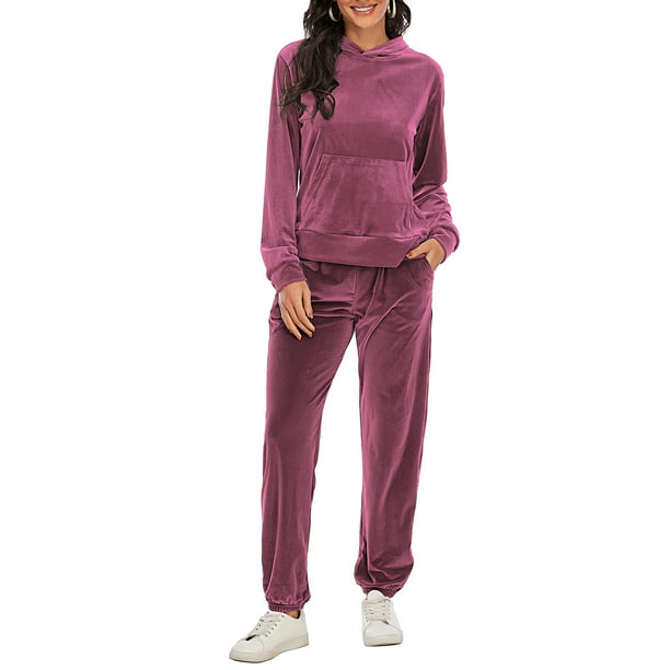 Classic Women's Long Sleeve Solid Velour Sweatsuit Set Hoodie and Pants  Sport Suits Tracksuits Women Velvet Tracksuit Activewear Sport Set -  Walmart.com