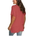 thumbnail image 4 of DDAPJ pyju T-shirts for Women Solid Basic V Neck Tees Summer Casual Workout Short Sleeve Tops Wine XXL, 4 of 6